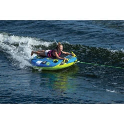 OBrien Screamer 1 Person Towable Boat Tube - Blue/Yellow -Sports Gear Store 2021 Obrien screamer 1 person Towable action