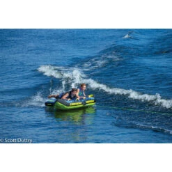 OBrien Bat Wing 2 Person Towable Boat Tube - Blue/Yellow -Sports Gear Store 2021 obrien batwing 2 action 0265